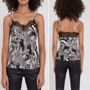 7 For All Mankind Camisole Zebra Print Lace Top City Chic Romantic Satin NEW